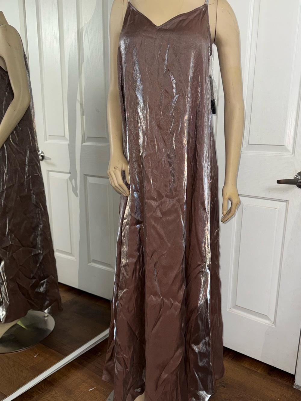 Shimmery Bronze Slip Maxi Dress - Women's